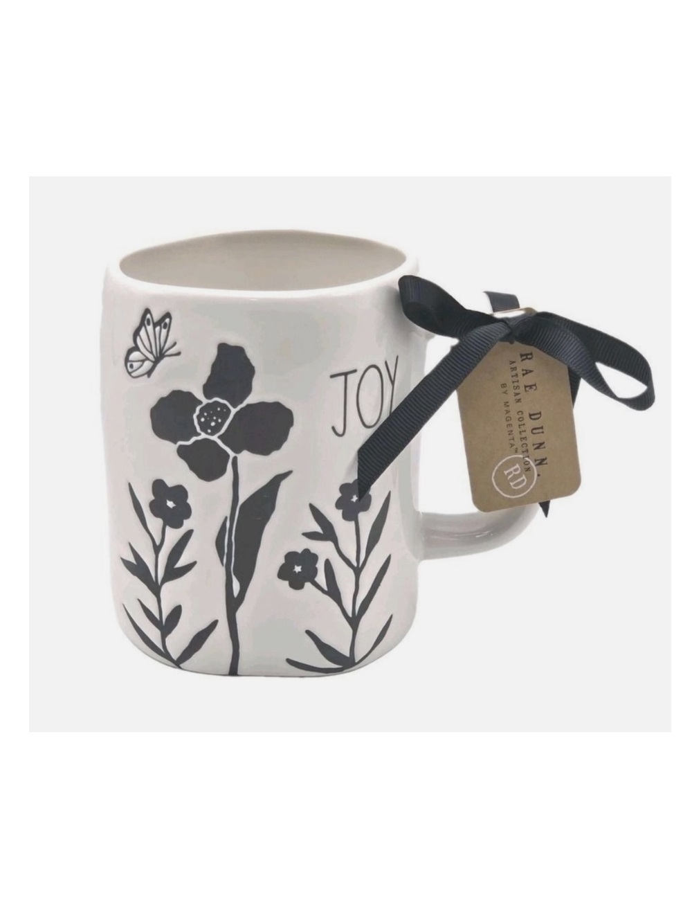 Rae Dunn nwt Mug with Black Floral "JOY" Design